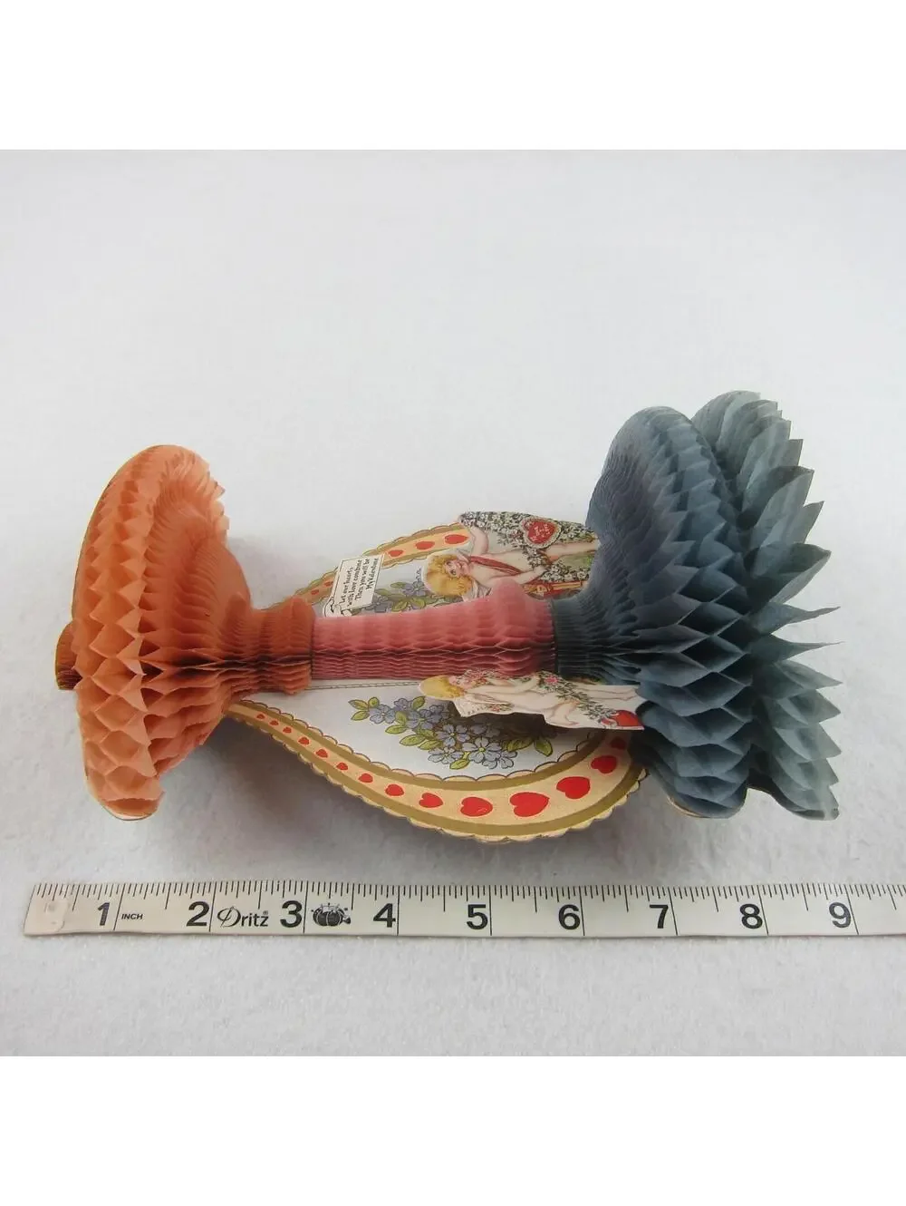 Antique Valentine Honeycomb 3D Pop Up Blonde Cupid Angels Hearts LARGE UNSIGNED